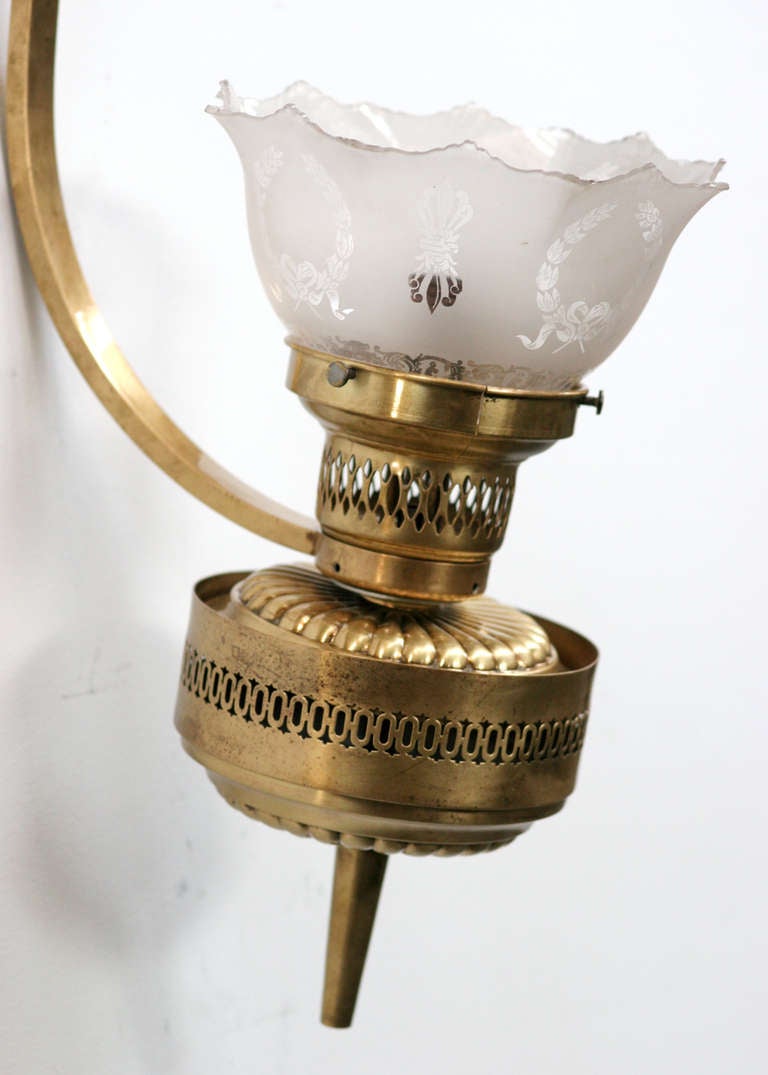 Converted Brass Oil Lamp Wall Sconce For Sale at 1stDibs