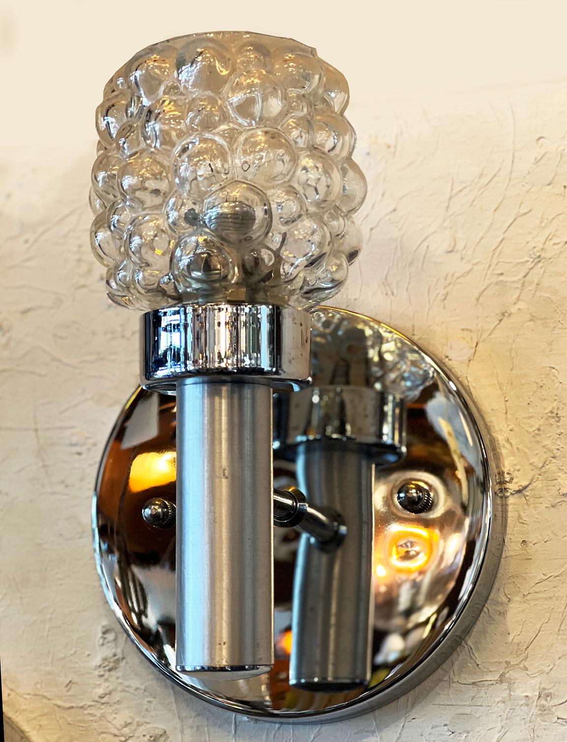 Mid-Century Modern Converted French Chrome Wall Sconces / Pair