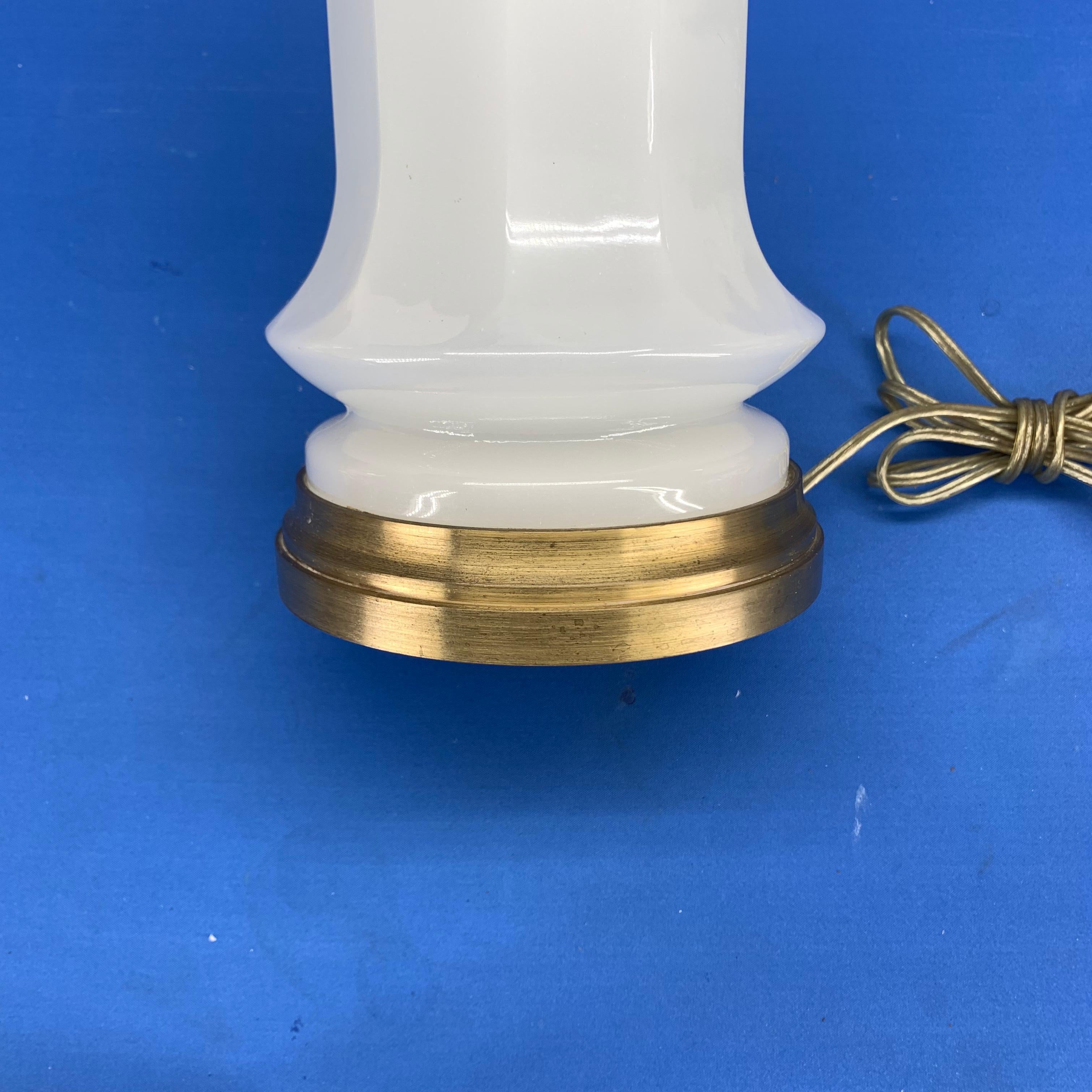 Converted French Oil Opaline and Brass Table Lamp For Sale 11