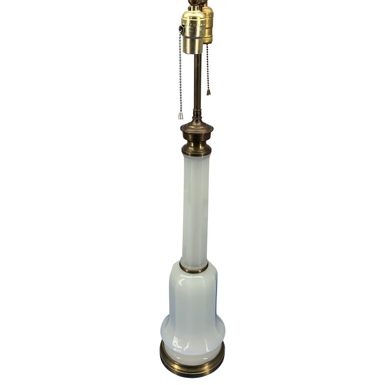 Empire Converted French Oil Opaline and Brass Table Lamp For Sale