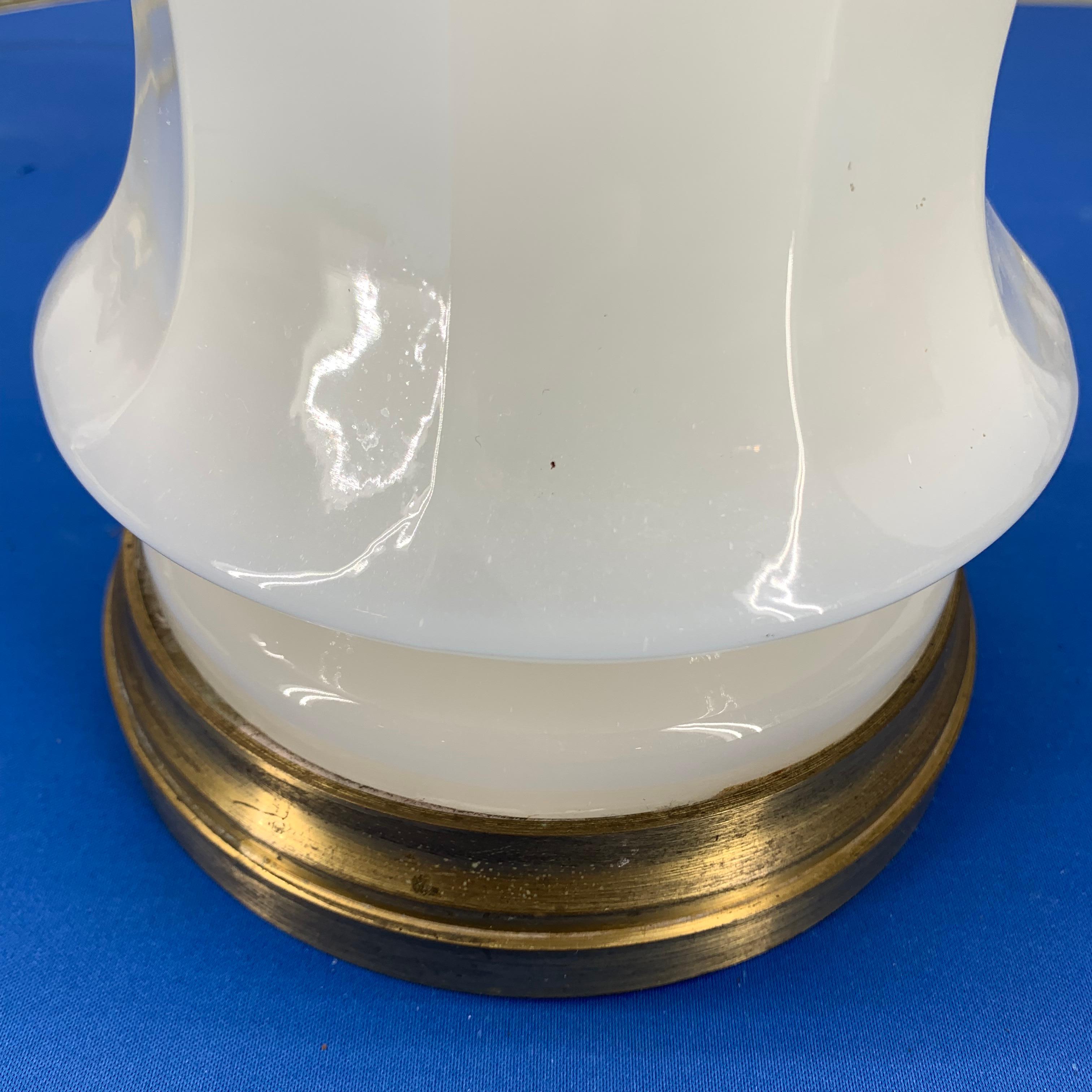 19th Century Converted French Oil Opaline and Brass Table Lamp For Sale