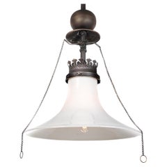 Converted Gas Lamp With Large Trumpet Milk Glass Shade