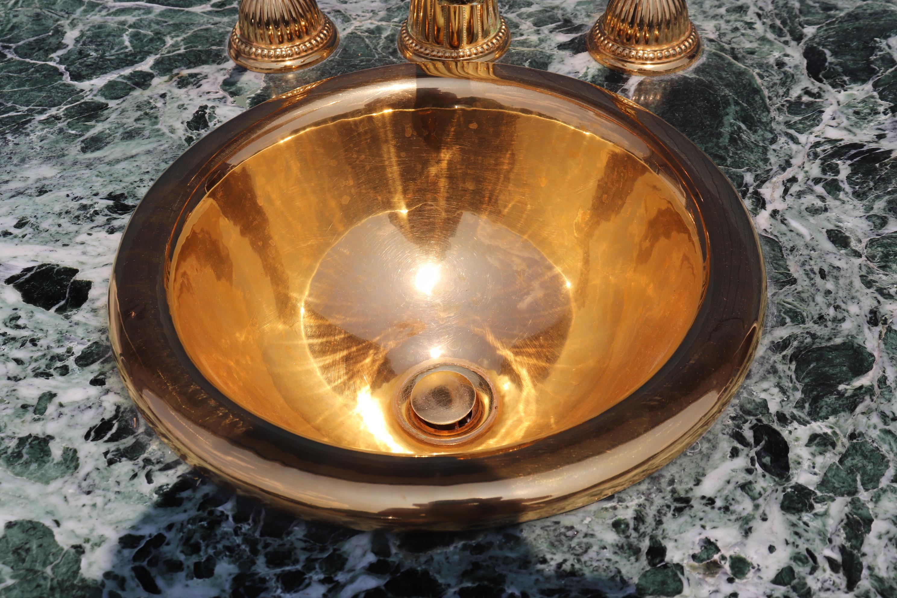 Converted Maison Krieger Attributed Marble Top Gilt Dor'e Bronze Sink Vanity For Sale 12
