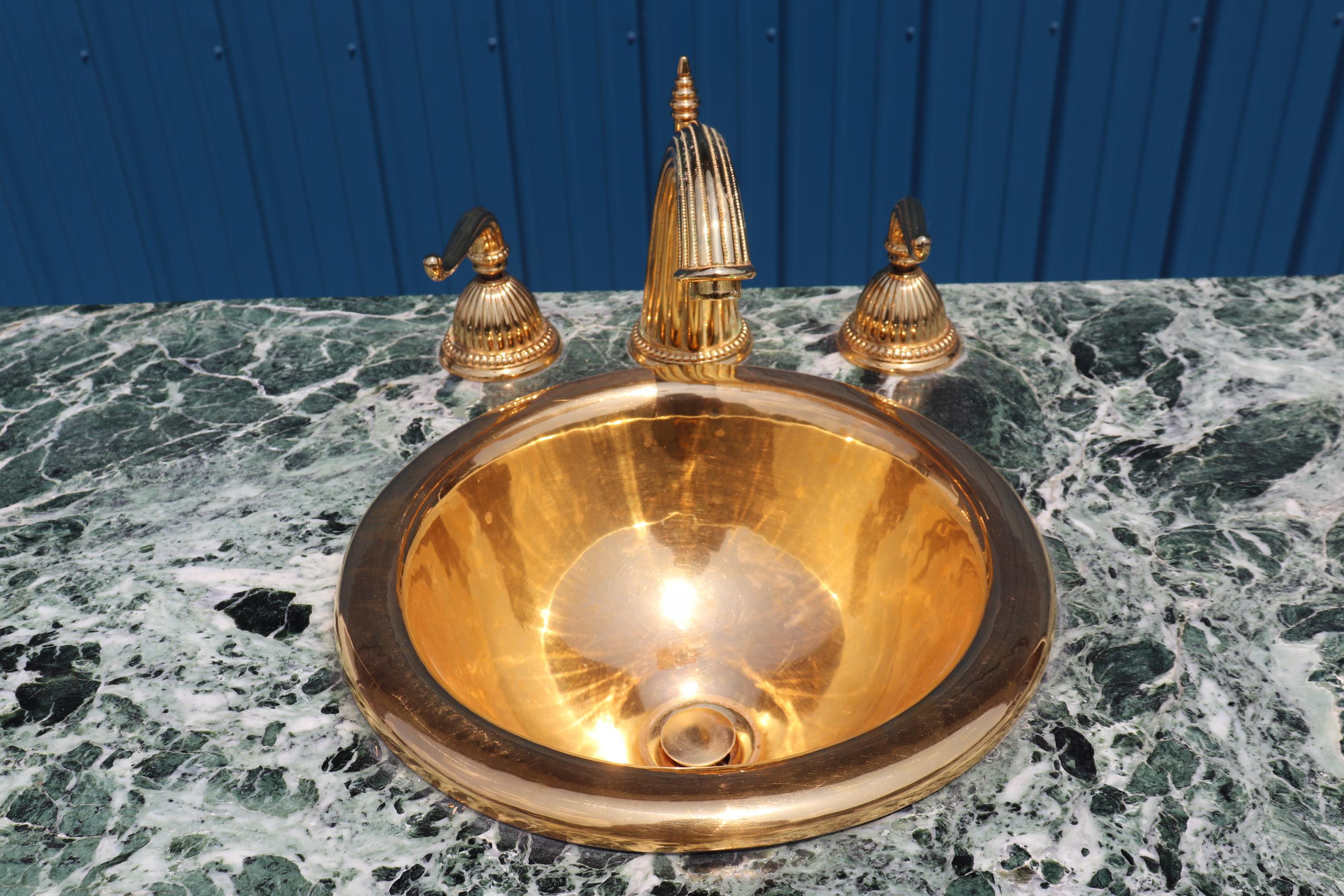 Regency Revival Converted Maison Krieger Attributed Marble Top Gilt Dor'e Bronze Sink Vanity For Sale