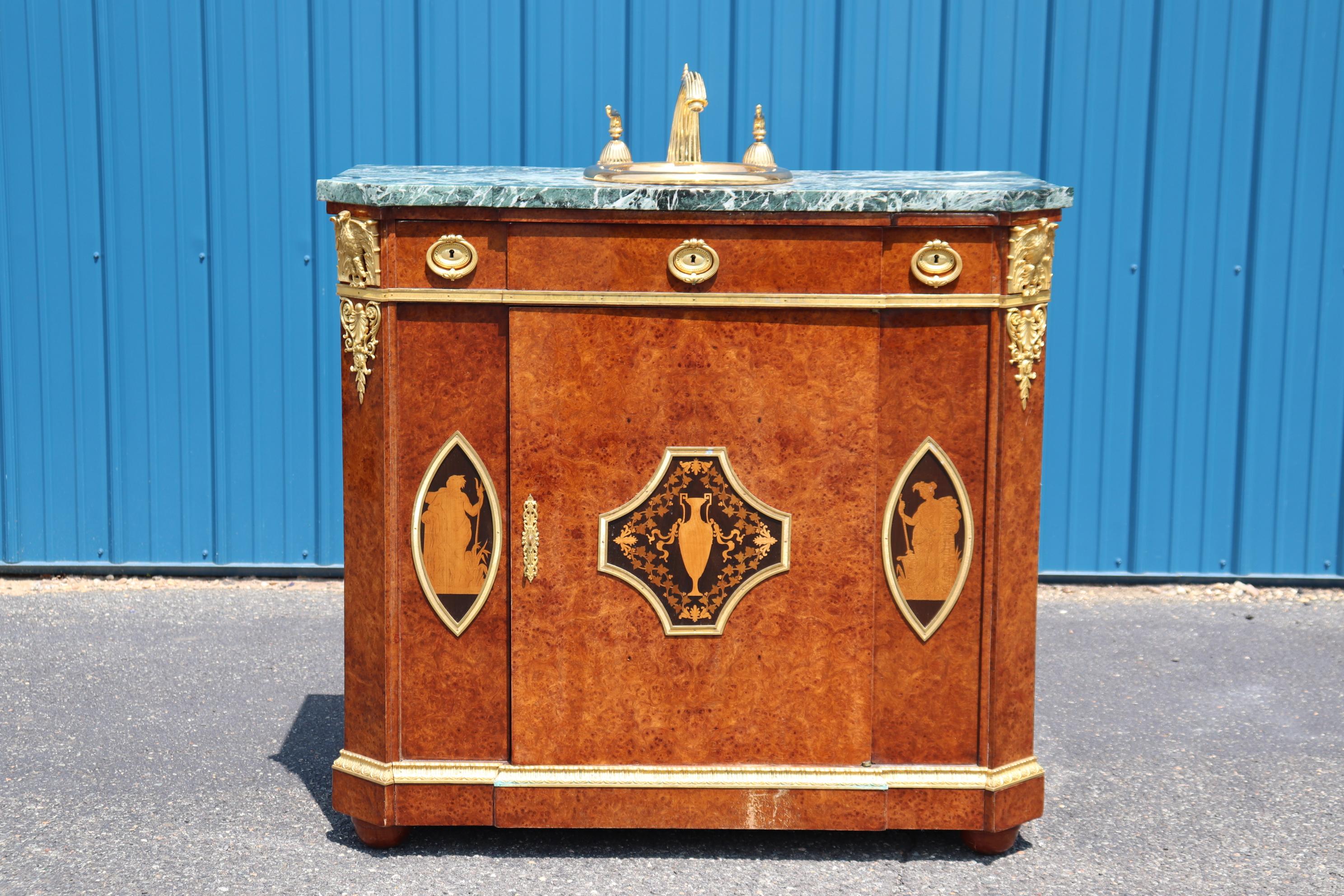 Late 19th Century Converted Maison Krieger Attributed Marble Top Gilt Dor'e Bronze Sink Vanity For Sale