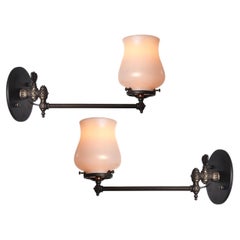 Antique Converted Tulip Articulated Gas Sconces, Matching Pair