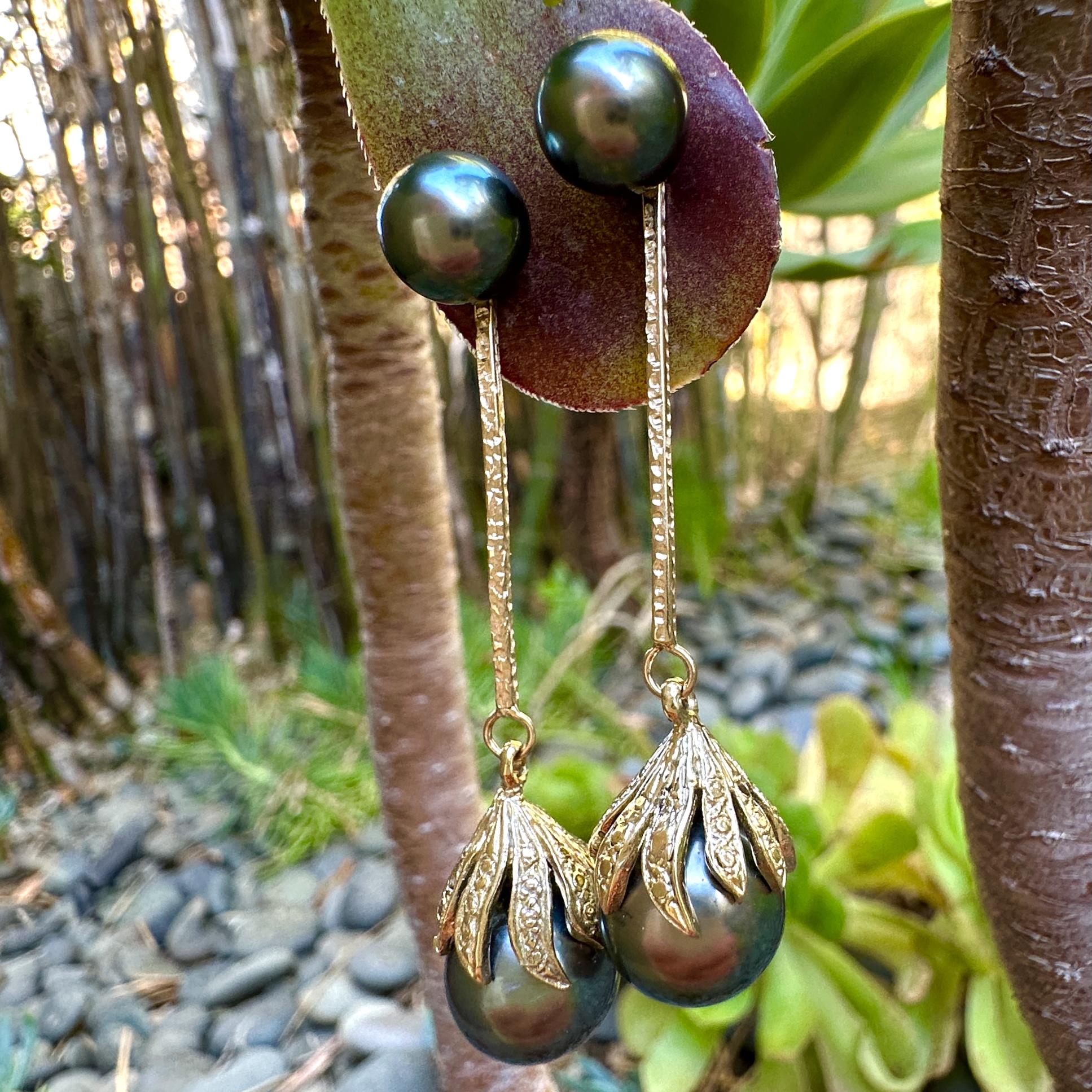 Boucles d'oreilles convertibles en or jaune avec perles de Tahiti de 11mm et 8.5mm Unisexe en vente
