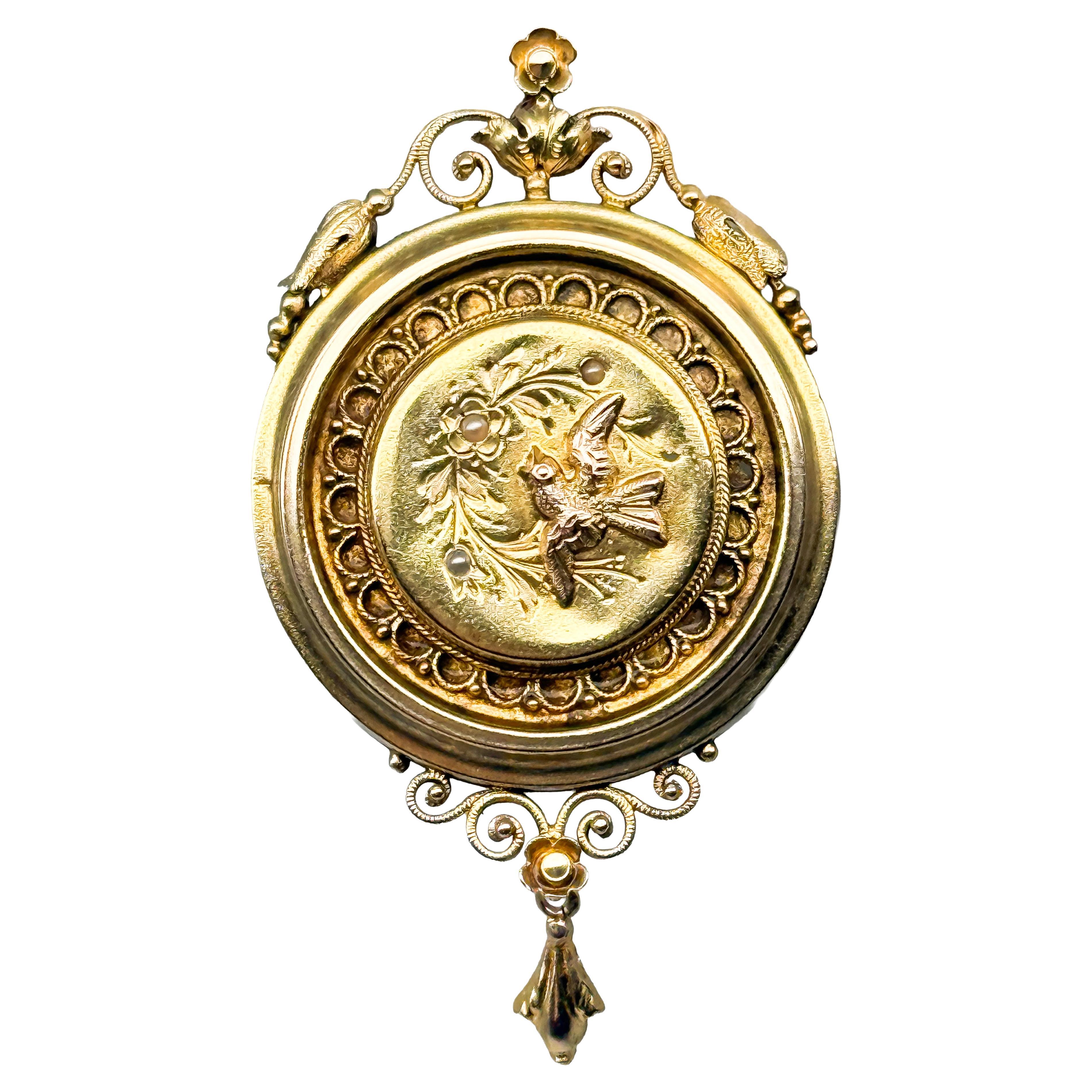 Convertible 14K yellow gold pendant and brooch set with pearls