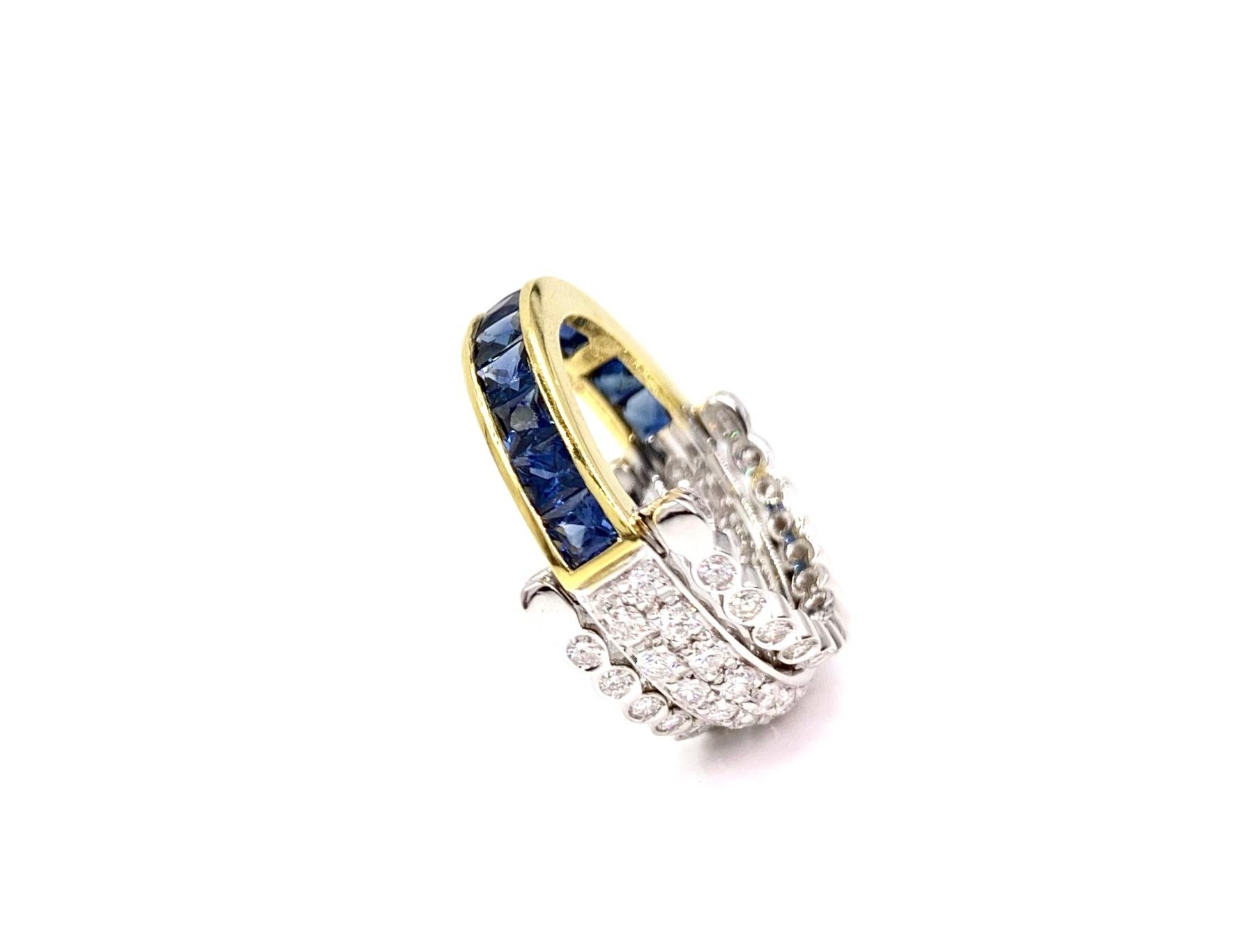 Women's Convertible 18 Karat Blue Sapphire and Diamond Ring For Sale