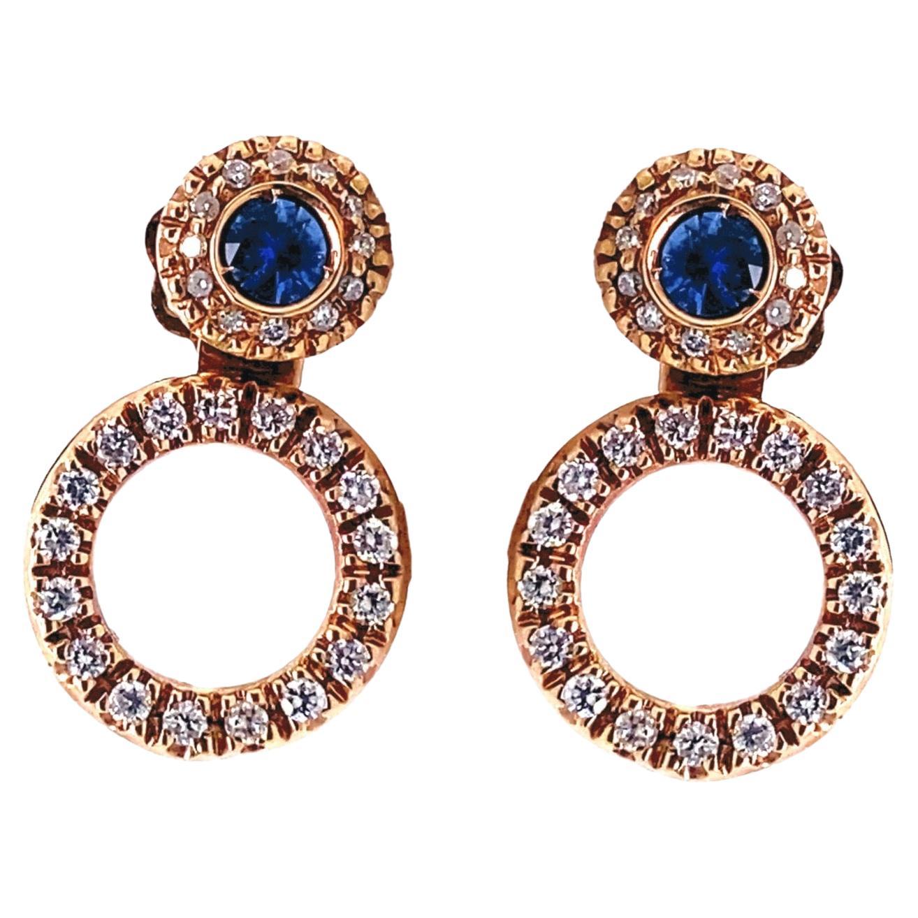 Three-in-one 18 Karat Yellow Gold with Sapphires, GVS Diamond Post Back Earrings For Sale