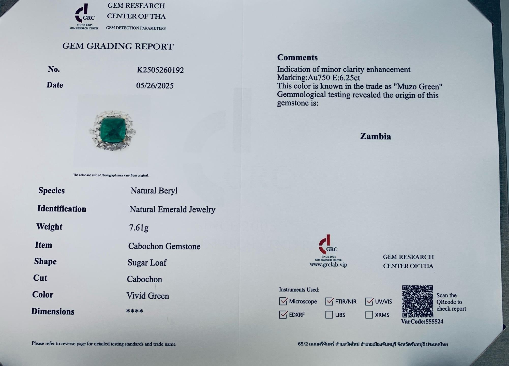 Anello/pendente convertibile in oro 18 carati con diamante smeraldo Pan di Zucchero verde vivo da 6,25 carati in vendita 4