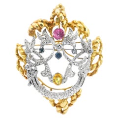 Convertible 18k Gold Brooch with Pink Yellow and Blue Sapphires by Wander