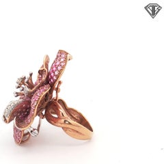 Convertible 18K Rose Gold Pink Sapphire and Diamond Flower Ring Brooch