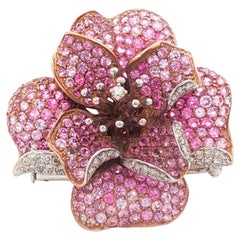 Convertible 18K Rose Gold Pink Sapphire and Diamond Flower Ring Brooch