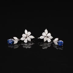Convertible 18K White Gold and Diamond Earrings with Detachable Sapphire Drops