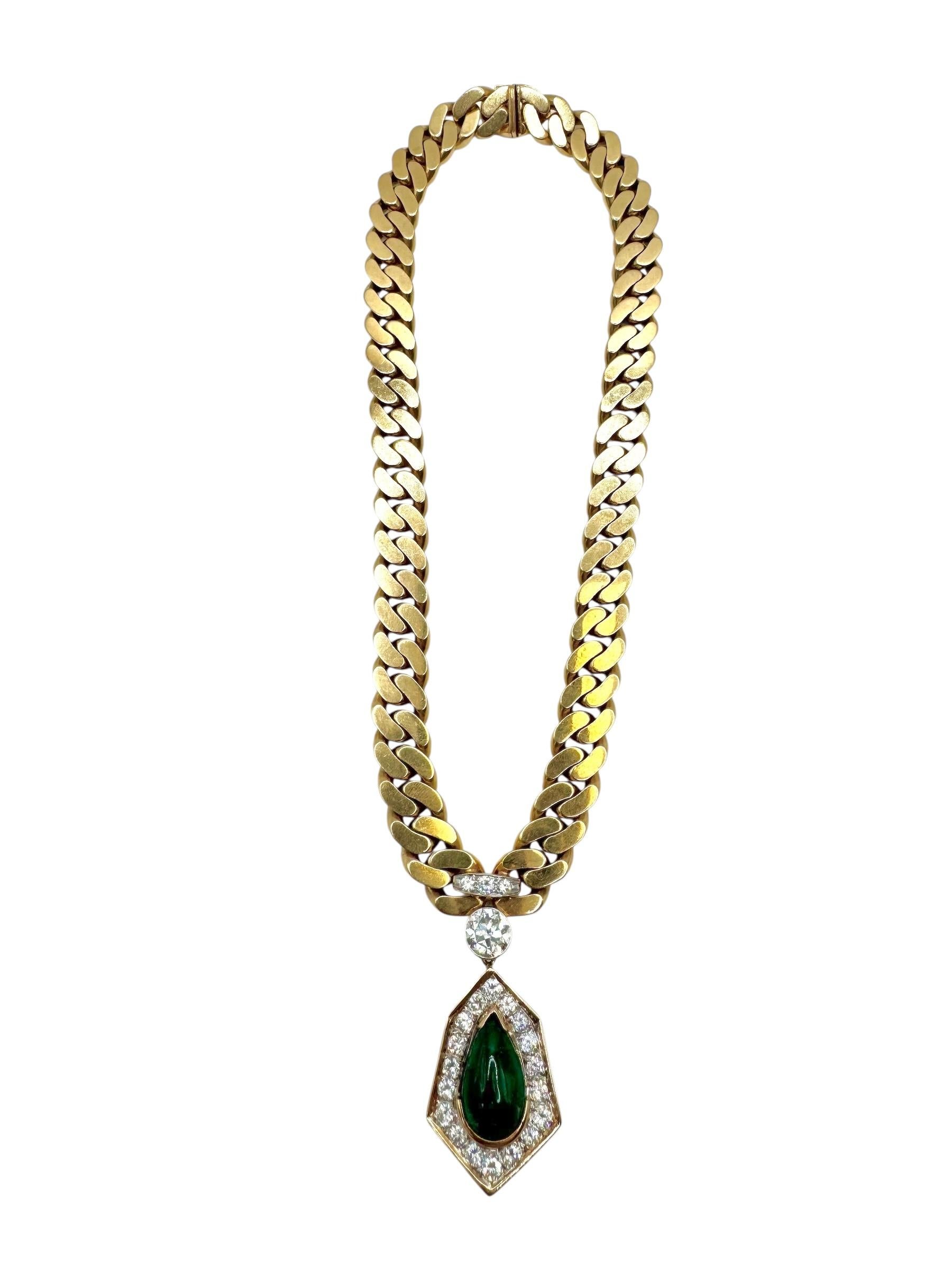 Wandelbare 18K Gelbgold Diamant & Smaragd Halskette mit abnehmbarer Brosche im Zustand „Hervorragend“ im Angebot in Great Neck Plaza, NY