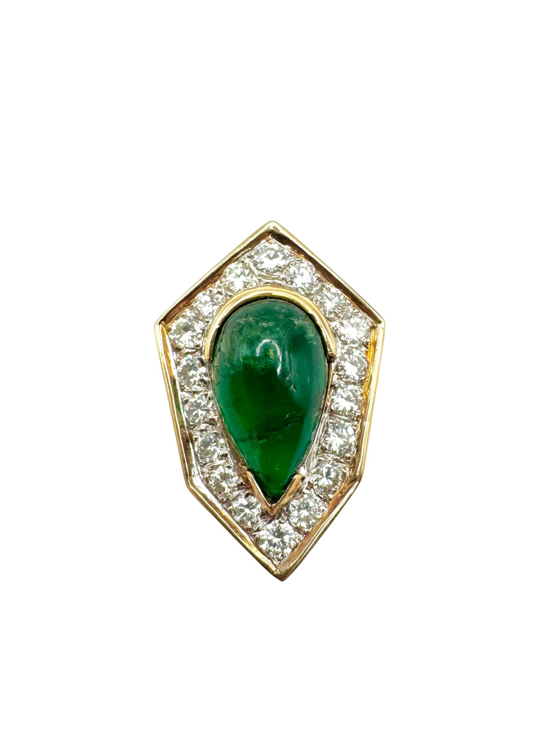 Wandelbare 18K Gelbgold Diamant & Smaragd Halskette mit abnehmbarer Brosche für Damen oder Herren im Angebot