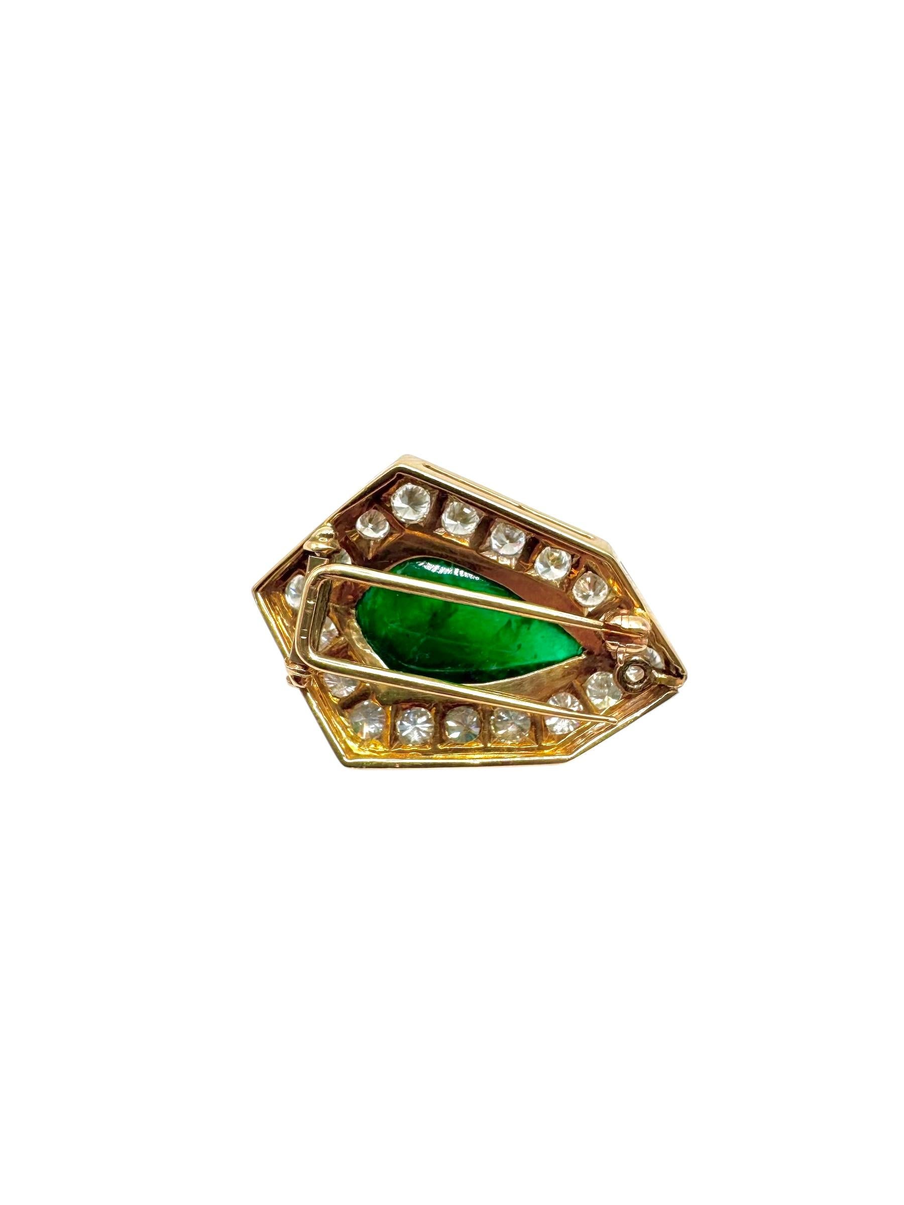 Wandelbare 18K Gelbgold Diamant & Smaragd Halskette mit abnehmbarer Brosche im Angebot 1