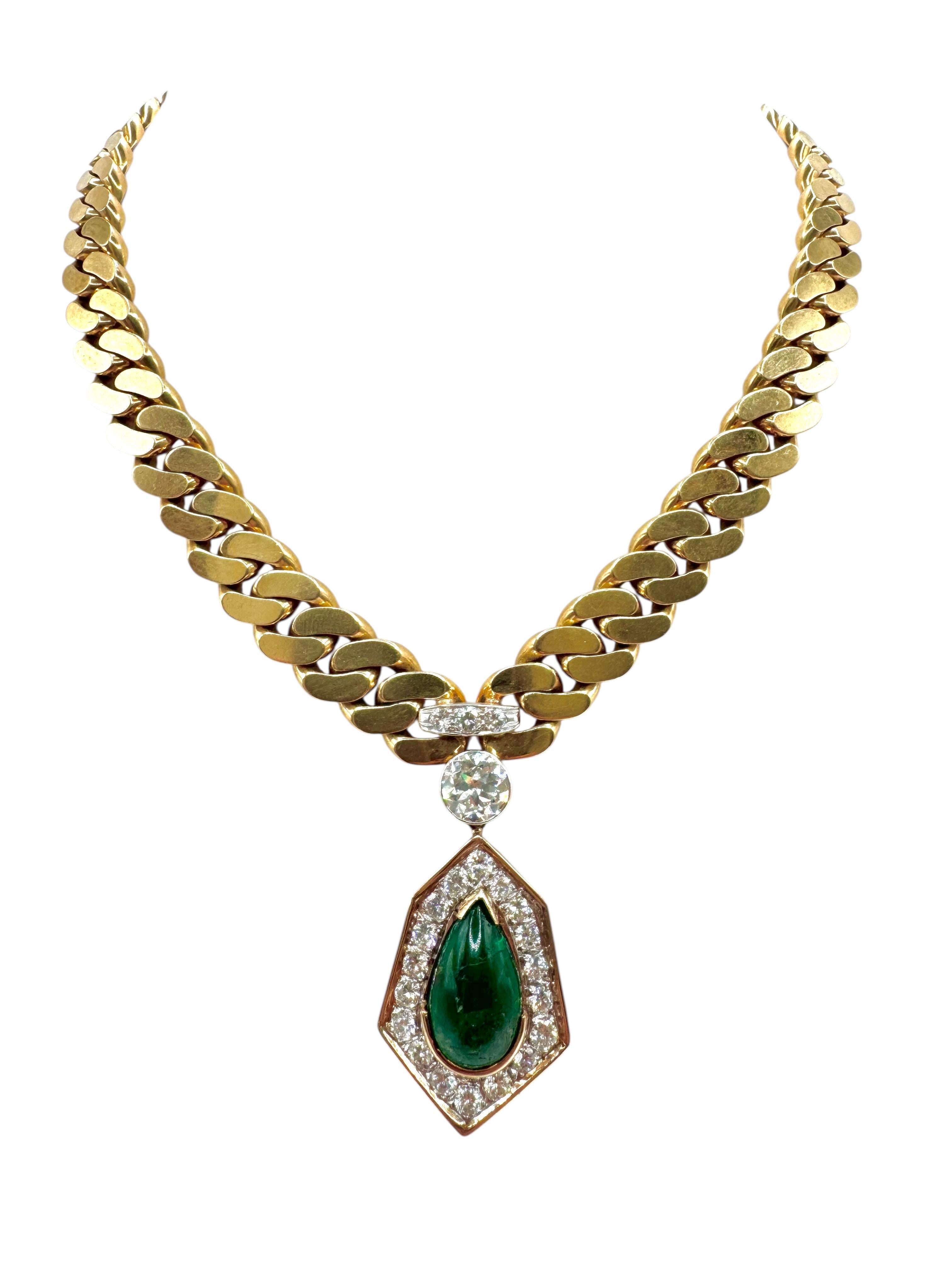 Wandelbare 18K Gelbgold Diamant & Smaragd Halskette mit abnehmbarer Brosche im Angebot 2