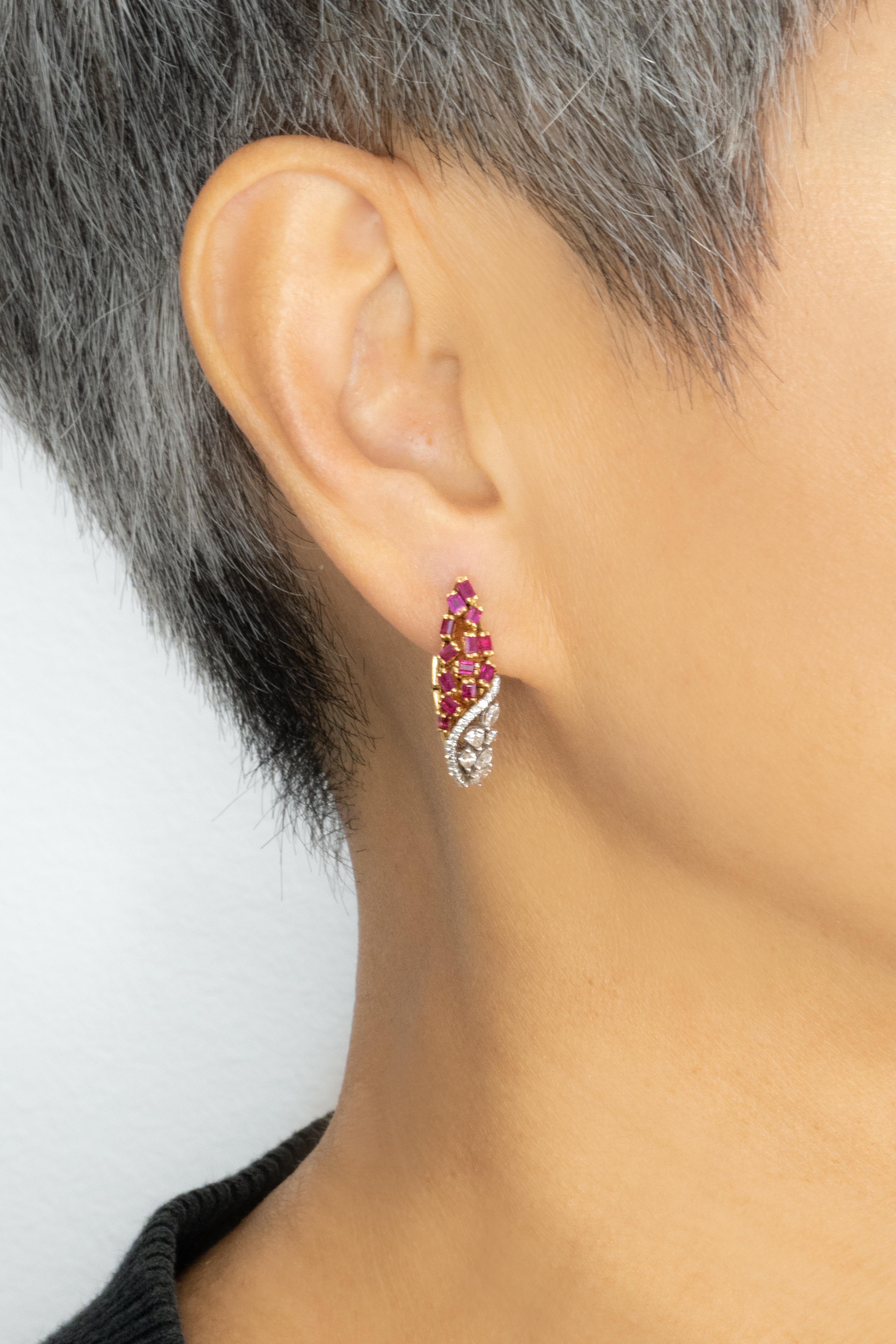 Verwandelbare 18K Gelbgold Rubin- und Diamant-Tropfenohrringe im Angebot 4