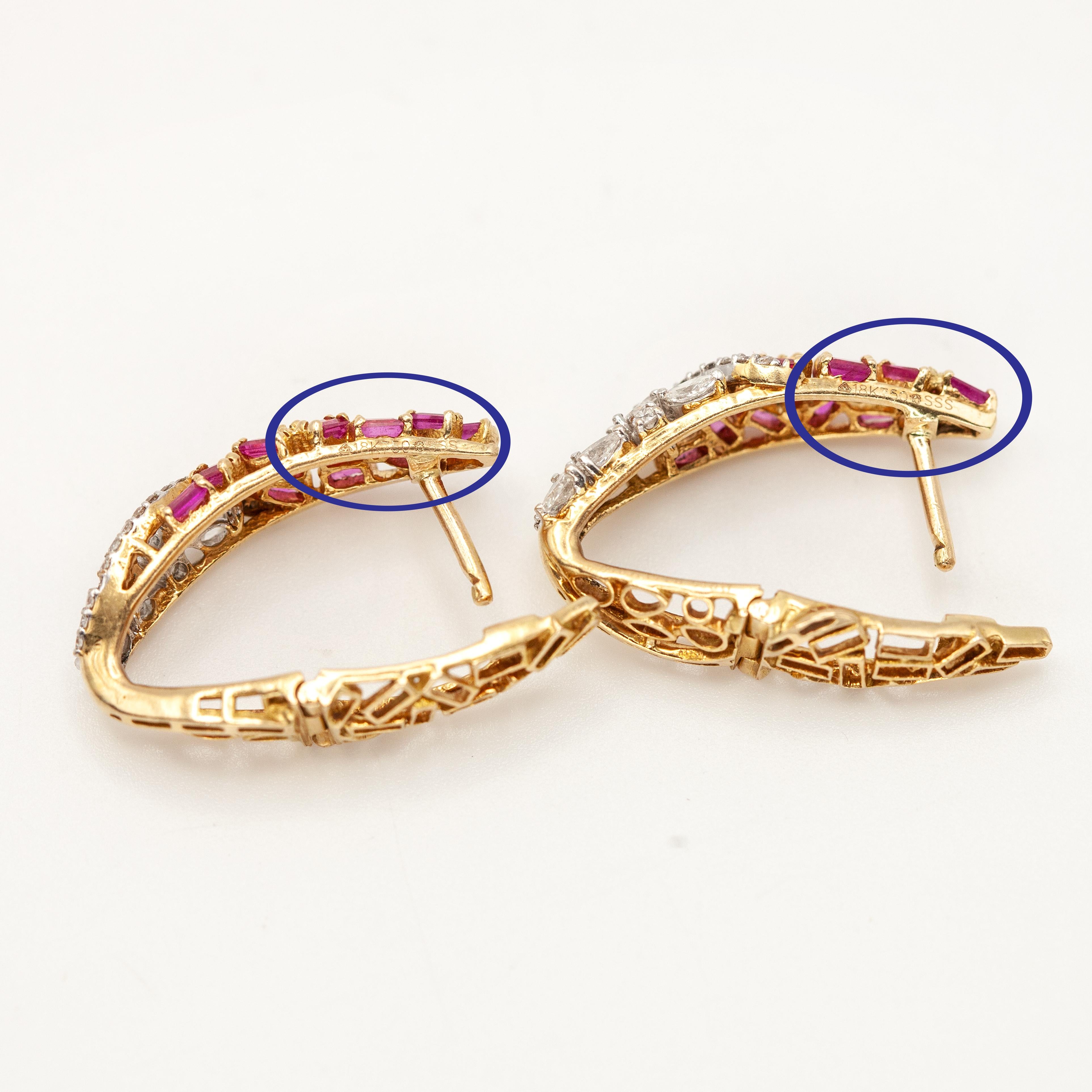 Verwandelbare 18K Gelbgold Rubin- und Diamant-Tropfenohrringe im Angebot 5
