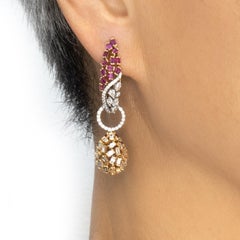 Convertible 18K Yellow Gold Ruby and Diamond Drop Earrings