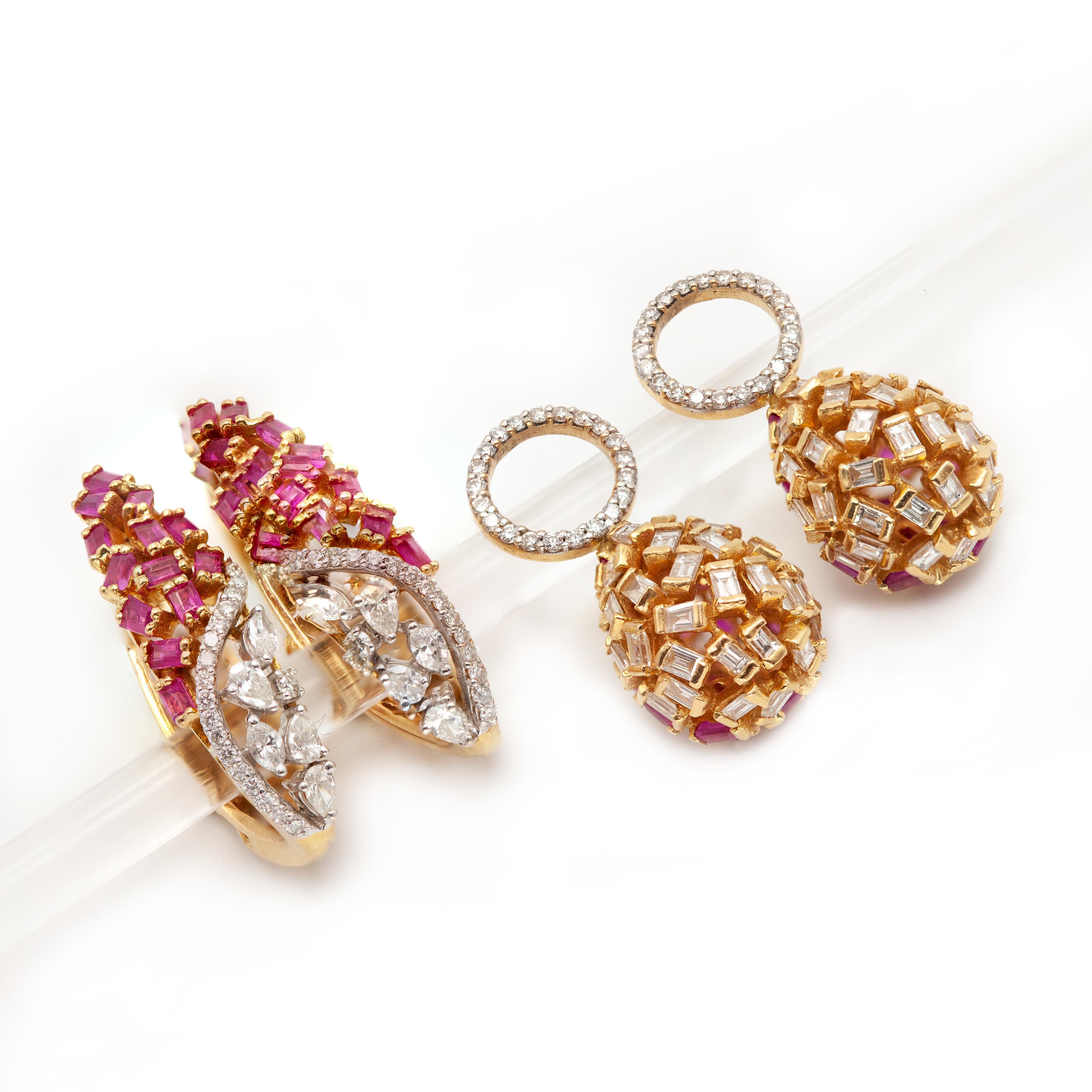 Verwandelbare 18K Gelbgold Rubin- und Diamant-Tropfenohrringe im Angebot 2