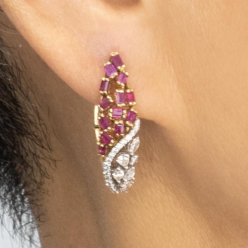 Verwandelbare 18K Gelbgold Rubin- und Diamant-Tropfenohrringe im Angebot 3
