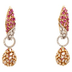 Verwandelbare 18K Gelbgold Rubin- und Diamant-Tropfenohrringe