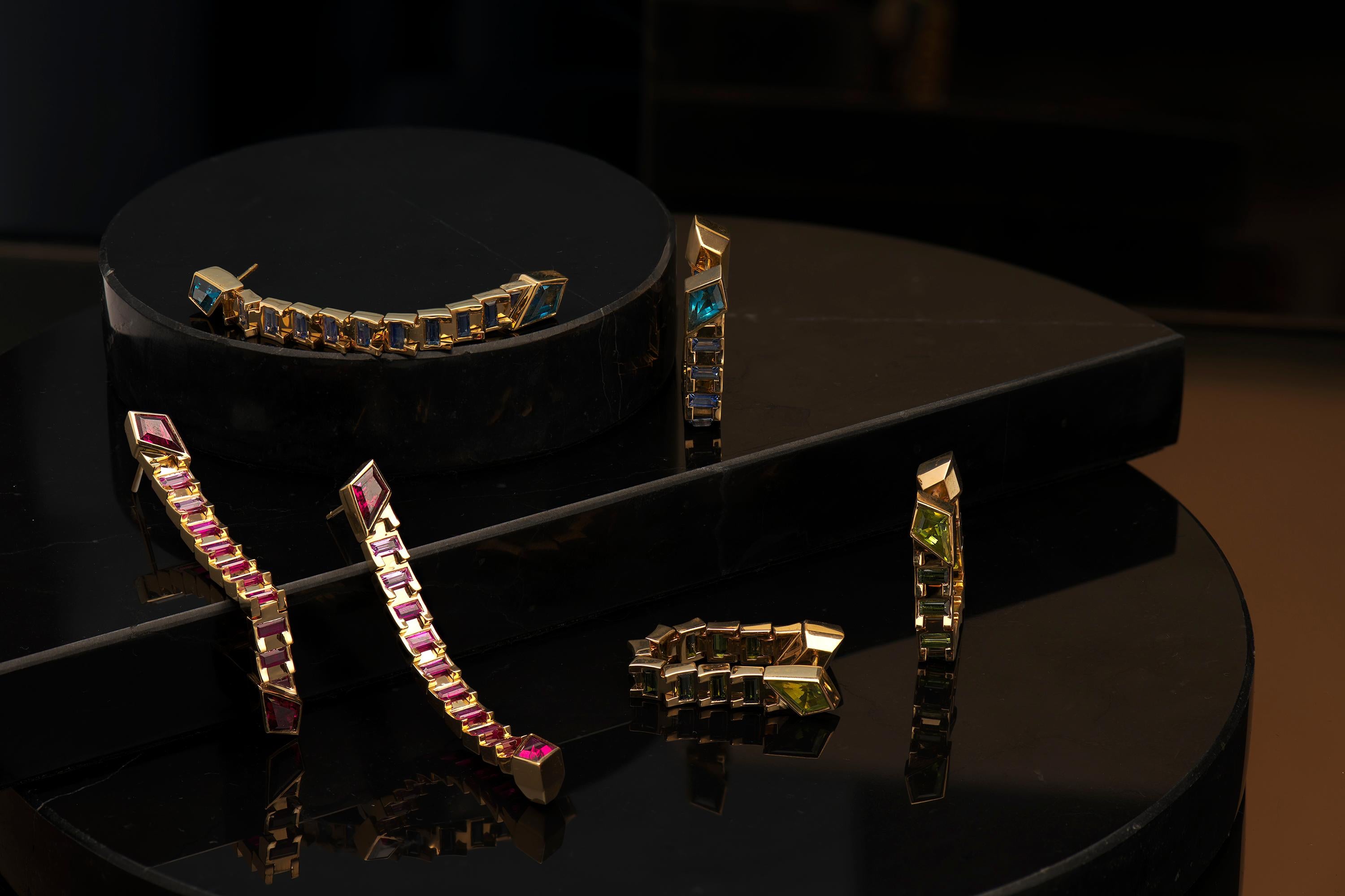 Kite Cut JV Insardi Convertible 18kt Gold Sapphire and Garnet Earrings