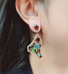 Convertible 18kt yellow Gold Earrings with Dimamonds and natural Gemstones