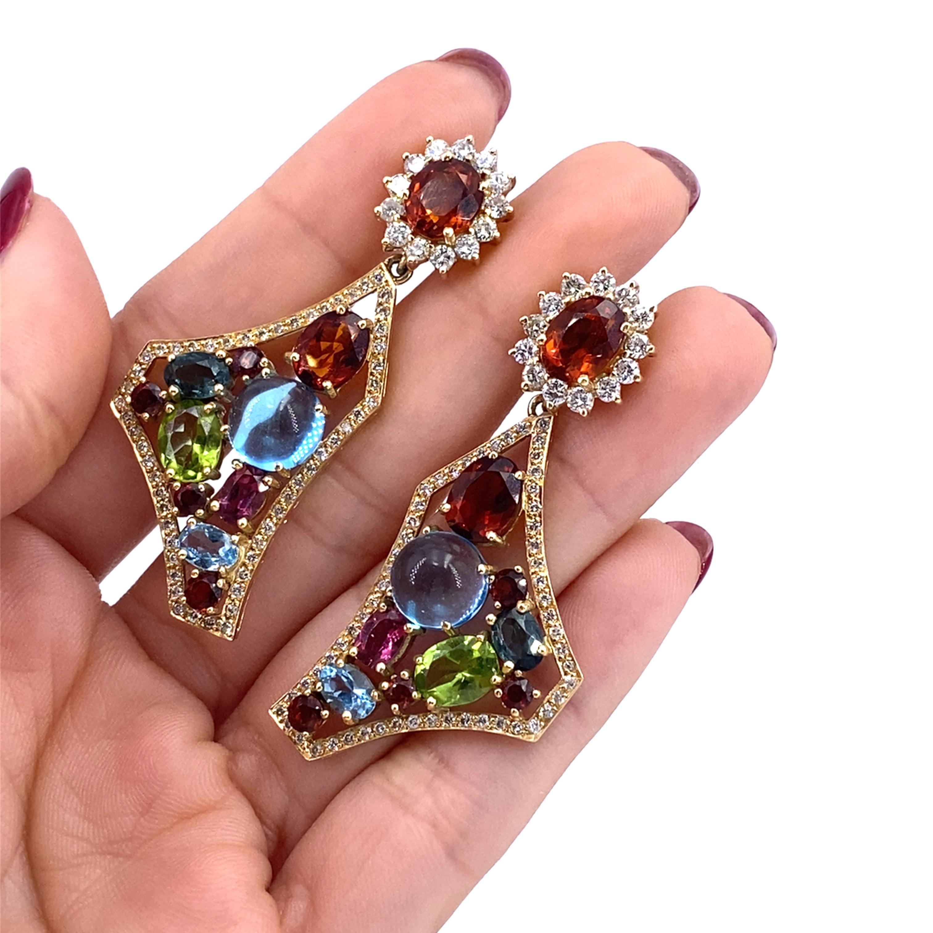 Orecchini convertibili in oro giallo 18kt con diamanti e Nature in vendita 2