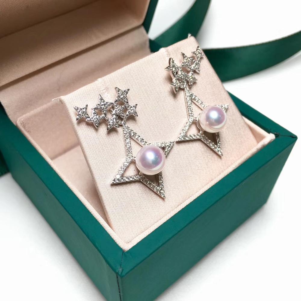【Sculpted Geometry】Convertible Celestial Starburst Akoya Pearl Diamond Earrings For Sale 1