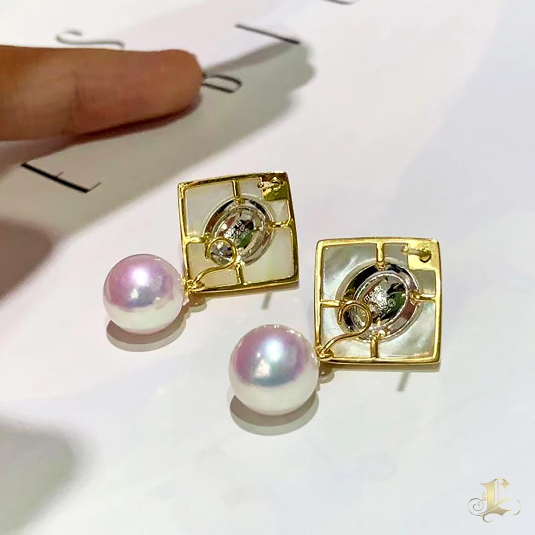 【Jādora】Convertible 2-in-1 Empress Aurora Akoya Pearl Emerald Earring For Sale 2
