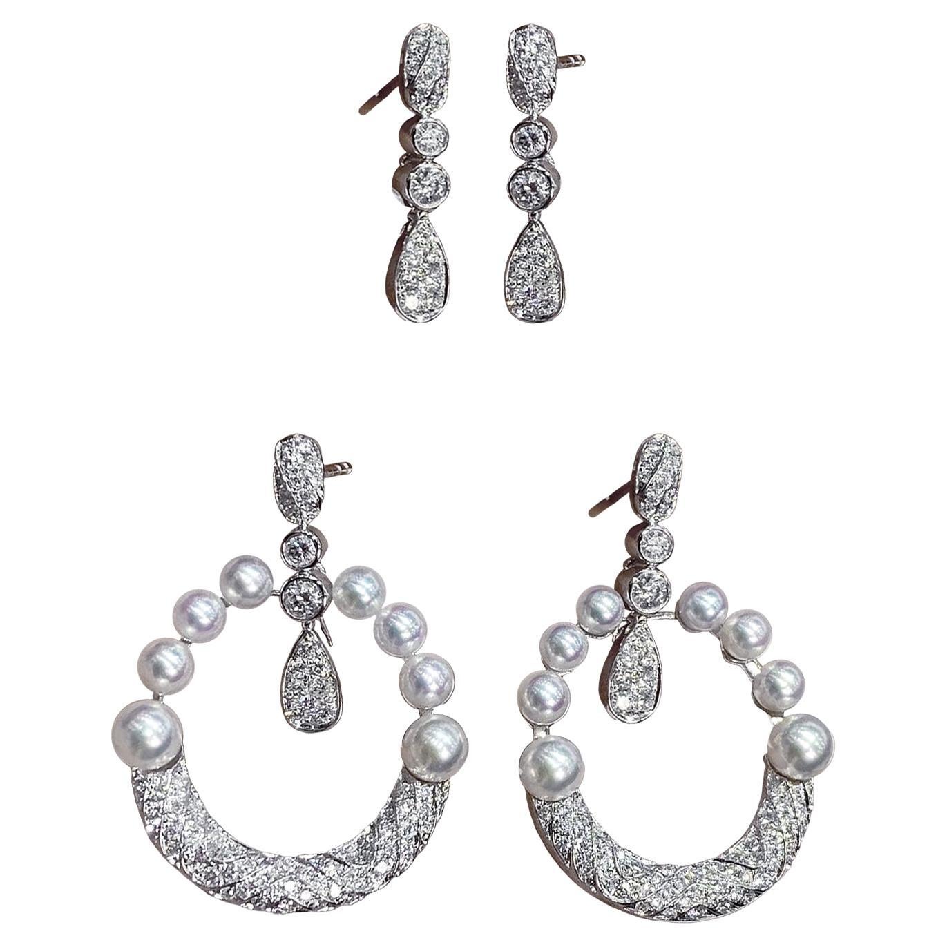 【Lustre Arc】Convertible 2-in-1 Aurora Baby Akoya Pearl 18K Gold Diamond Earrings
