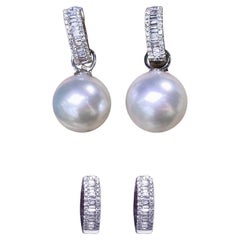 【Lustre Arc】Convertible Baguette-Hoop Aurora Südsee Perle Diamant Ohrringe