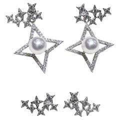 【Sculpted Geometry】Convertible Celestial Starburst Akoya Perle Diamant Ohrringe