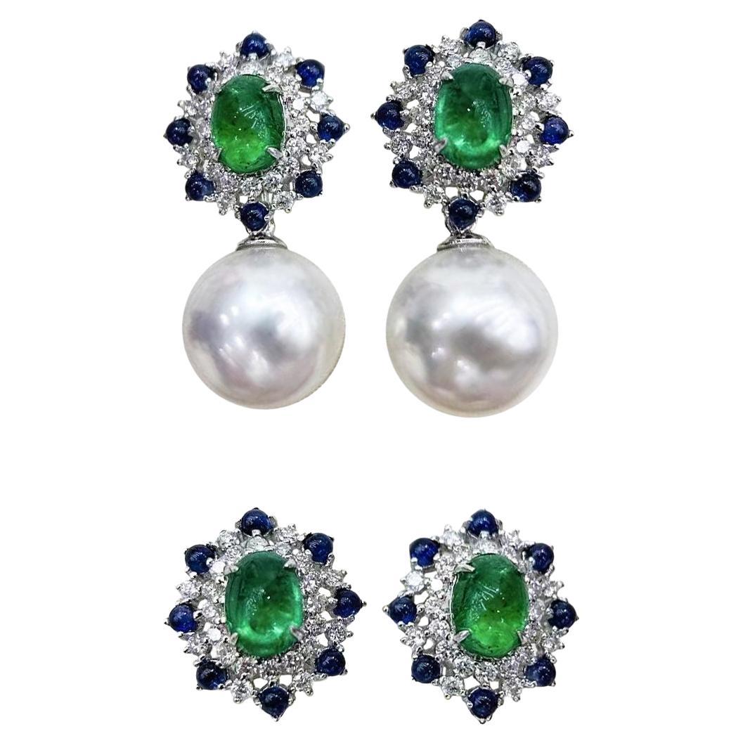 【Vine Symphony】Convertible Crown Garden South Sea Pearl & Emerald Earrings