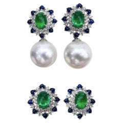 【Vine Symphony】Convertible Crown Garden South Sea Pearl & Emerald Earrings