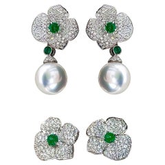 【Vine Symphony】Convertible Emerald Blossom South Sea Pearl Drop Earrings