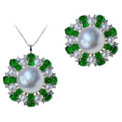 【Crown Radiance】Convertible Emerald Halo South Sea Pearl Diamond Ring Pendant