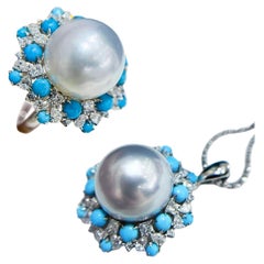 【Caelmare】Empress Convertible South Sea Pearl & Turquoise Diamond Ring-Pendant