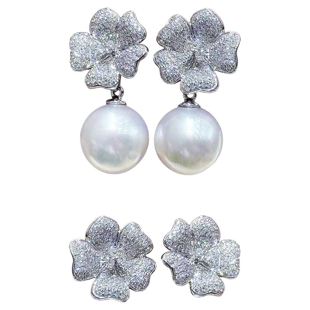 【Vine Symphony】Convertible 2-in-1 Flora Aurora South Sea Pearl Diamond Earrings