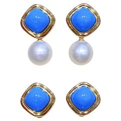 【Caelmare】Convertible 2-in-1 Geo Turquoise Halo Aurora South Sea Pearl Earrings