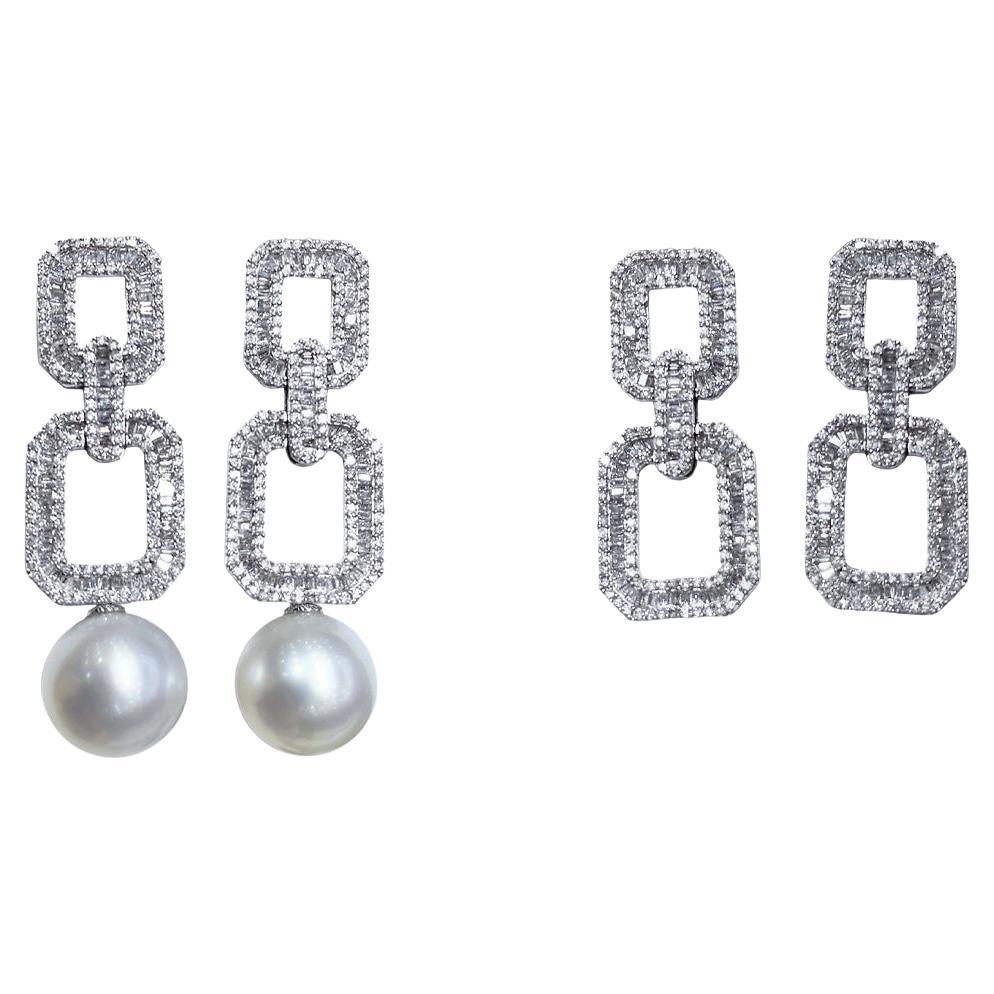 【Sculpted Geometry】Convertible Geolink Aurora South Sea Pearl & Diamond Earrings
