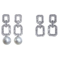 【Sculpted Geometry】Convertible Geolink Aurora South Sea Pearl & Diamond Earrings