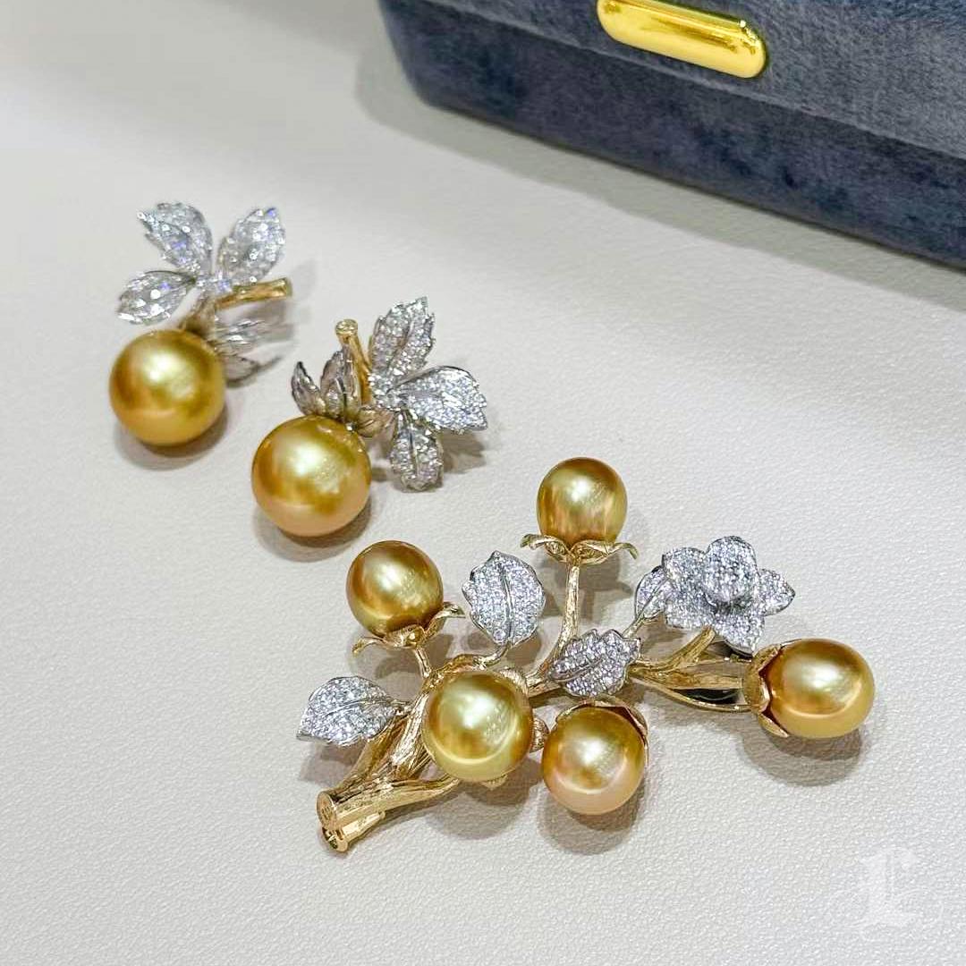 Convertible Golden Harvest South Sea Pearl Diamond Brooch Pendant 1