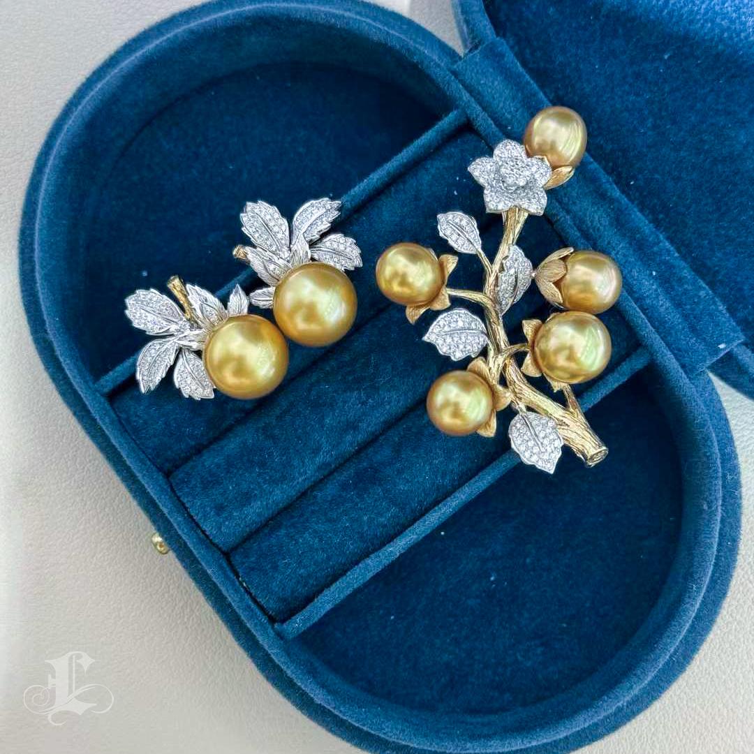 Convertible Golden Harvest South Sea Pearl Diamond Brooch Pendant 2