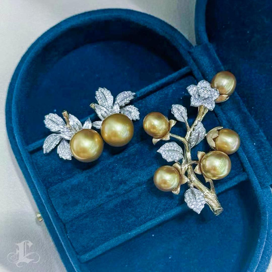 Convertible Golden Harvest South Sea Pearl Diamond Brooch Pendant 3