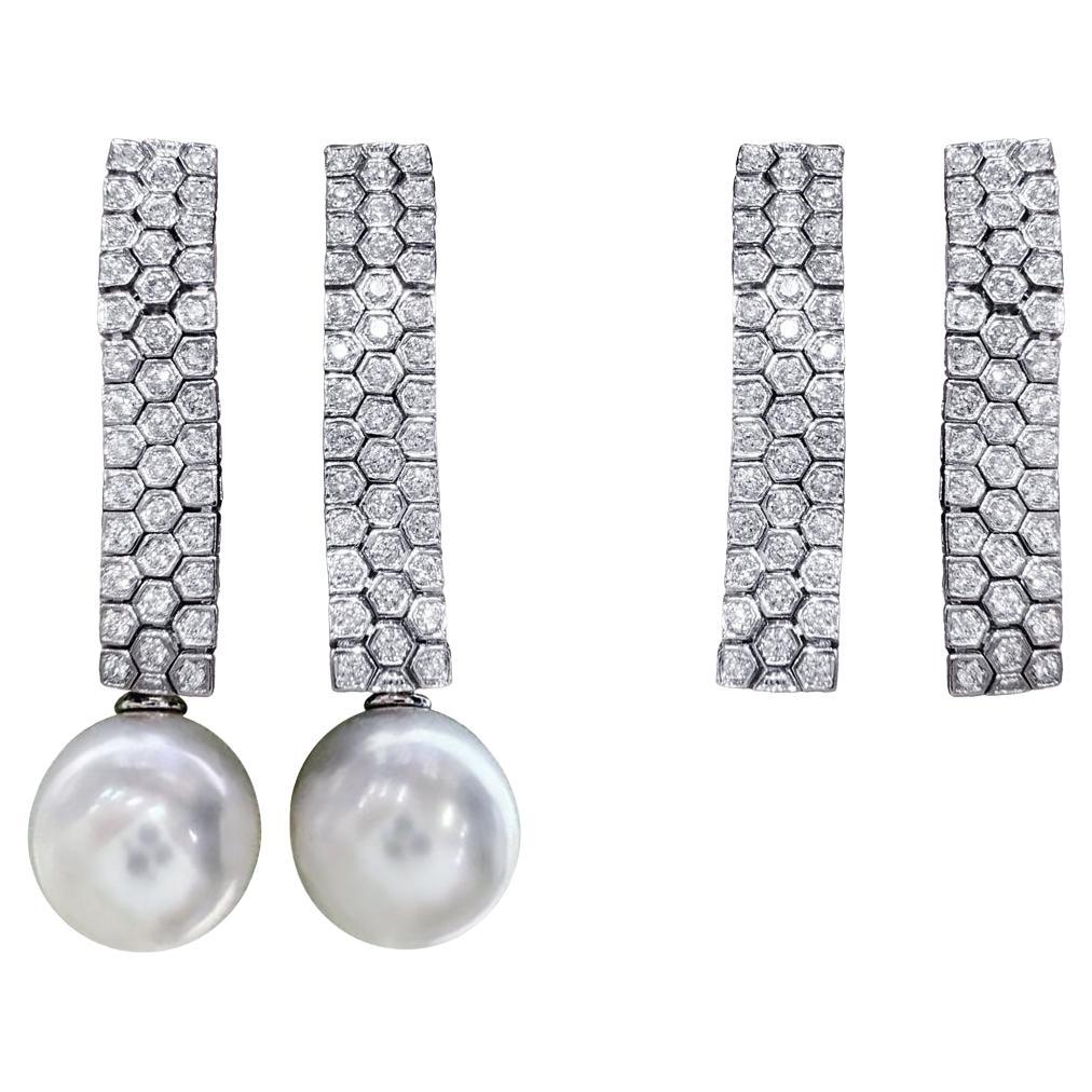 【Lustre Arc】Convertible Hex-Diamond South Sea Pearl Day-to-Evening Earrings